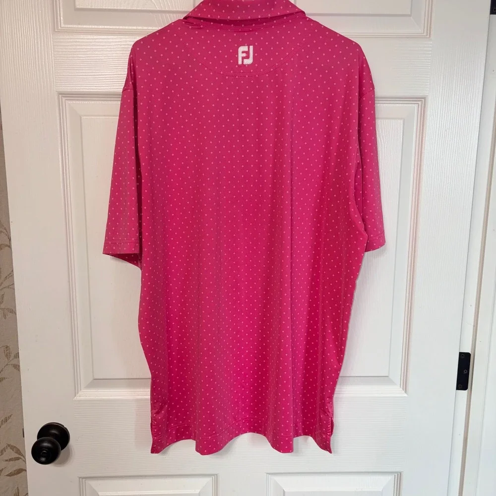 FootJoy Mens XL‎ Pink Diamond Print Performance Golf Polo Shirt Oak Leaves Logo